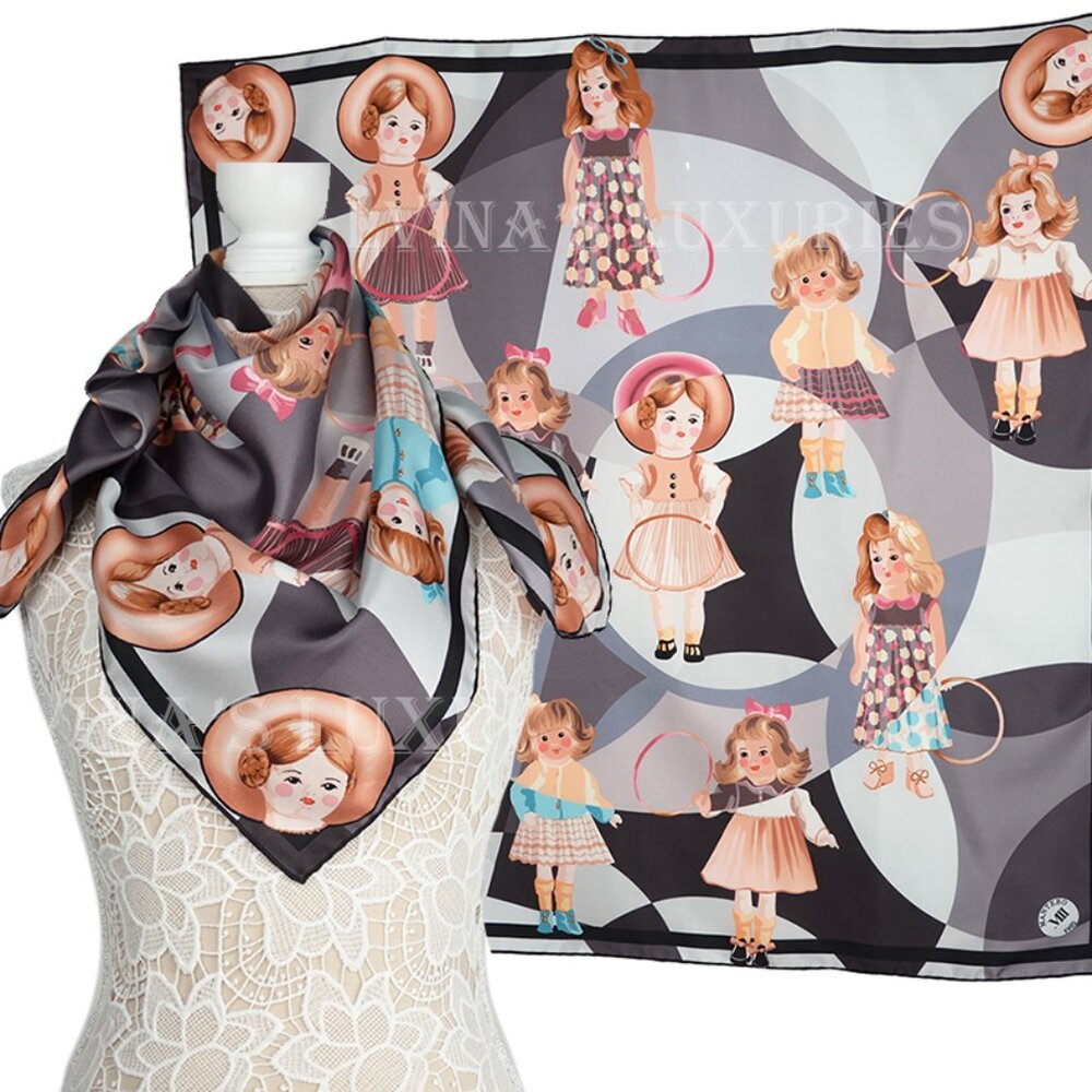 MANTERO VIII 1902 COLLECTION SCARF SQUARE HULA HOOP DOLL GIRL PRINT SILK